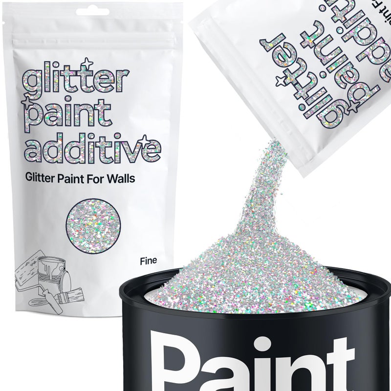 Hemway Glitter Paint Additive Crystals for Acrylic Emulsion Paint, Interior & Exterior Walls, Wood, Varnish, Matt, Gloss, Furniture 100g / 3.5oz - Fine (1/64" 0.015" 0.4mm) - Silver Holographic - Image 1